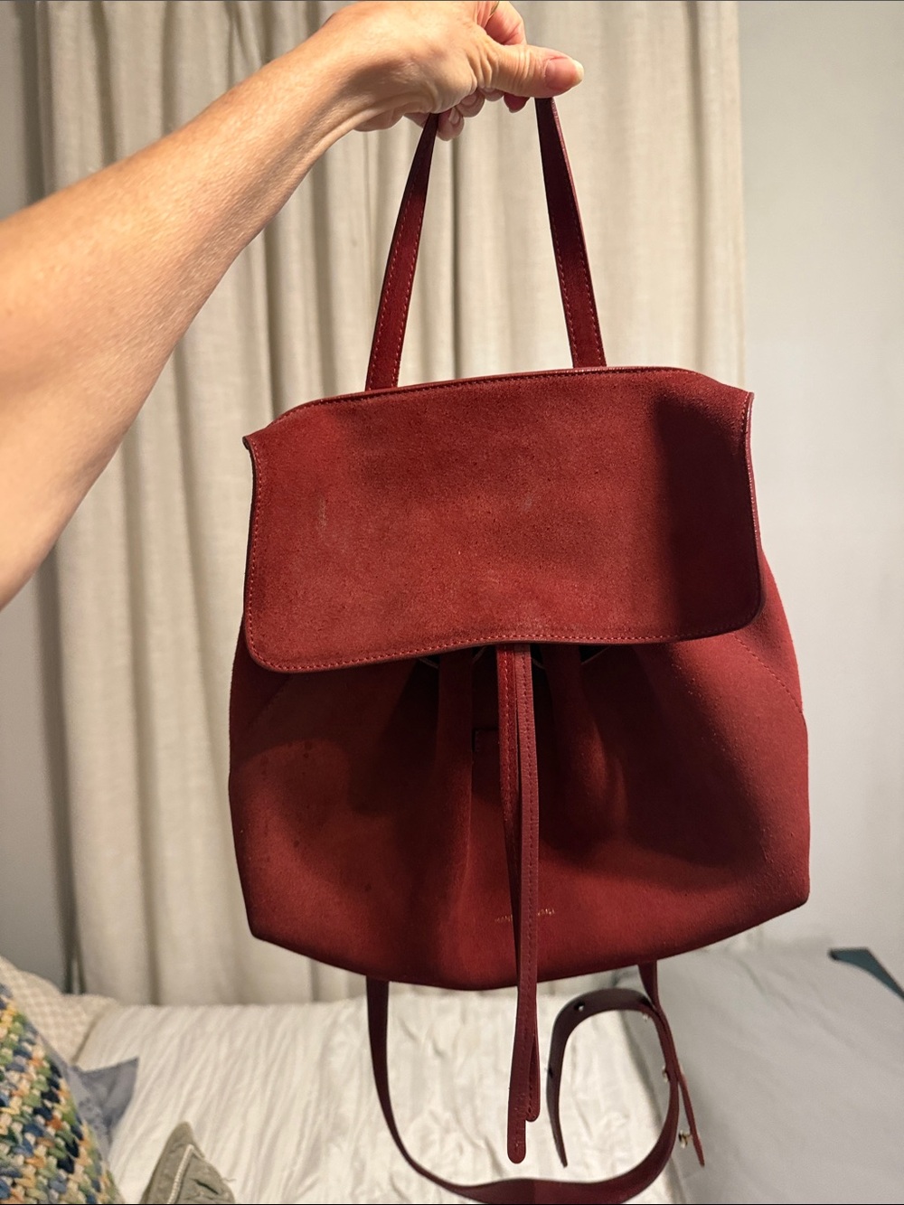 EUC Mansur Gavriel Maroon Suede Leather Drawstring Crossbody